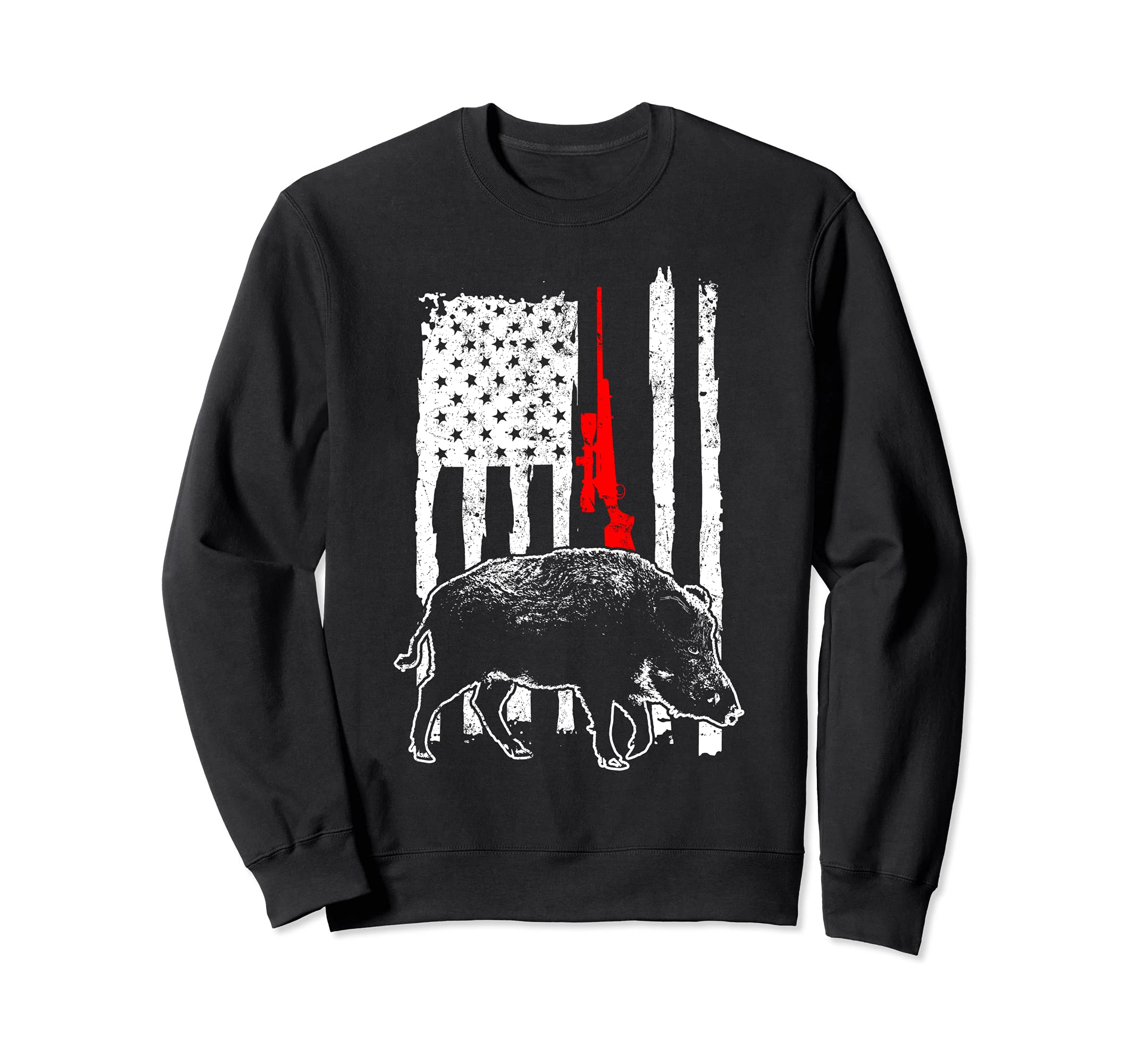 Boar Hog Hunter Hunting Hunt Rifle USA Flag Sweatshirt