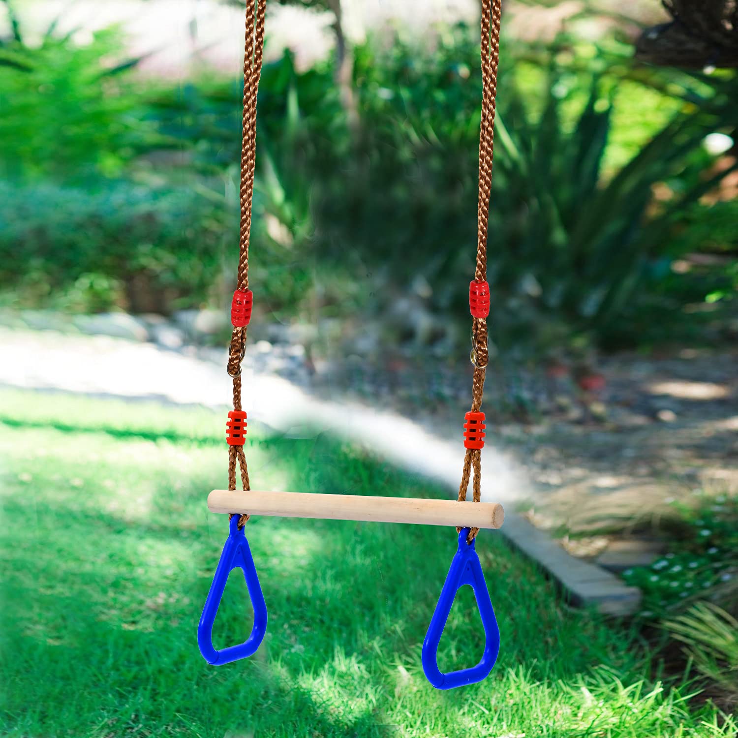 RedSwing Trapeze Swing Bar Rings, Trapeze Bar for Kids with Adjustable Rope, Locking Straps, Outdoor Swing Set Playground Accessories, Blue