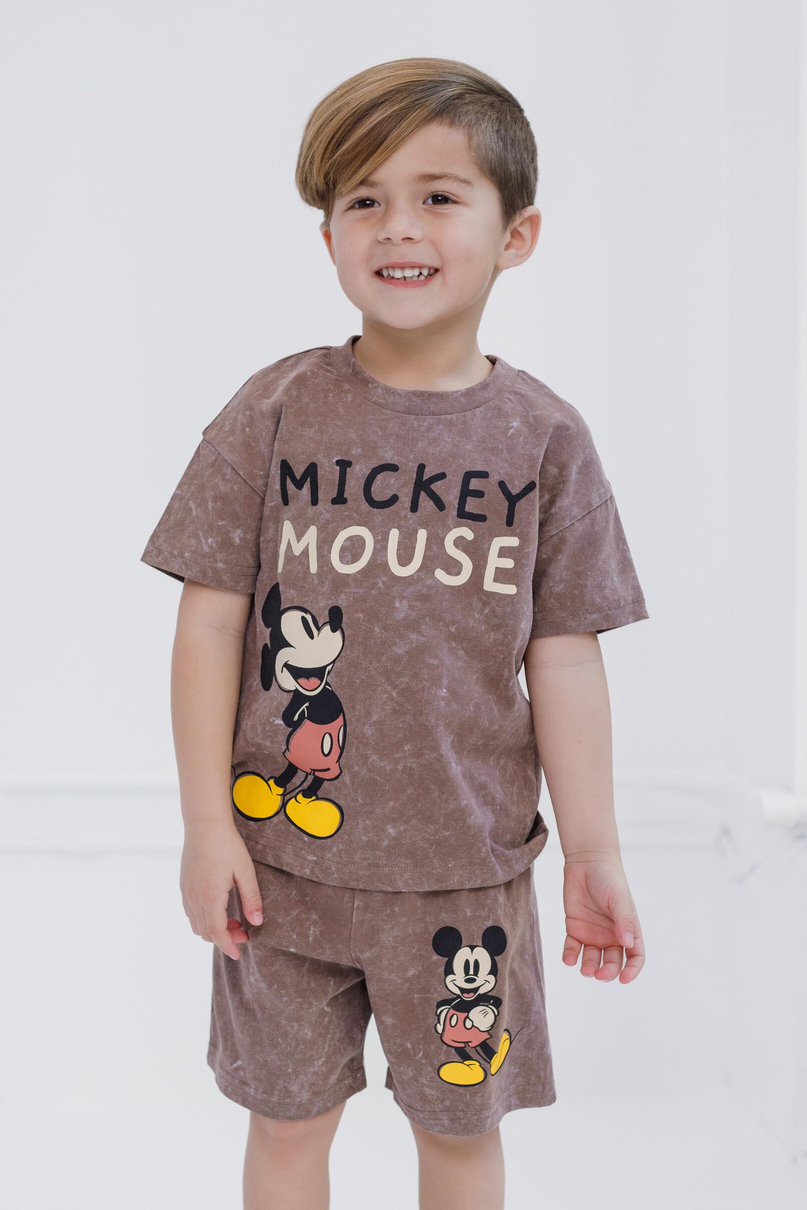 Disney Mickey Mouse Vintage Wash T-Shirt and Shorts Outfit Set Toddler to Big Kid Sizes (2T - 10-12)