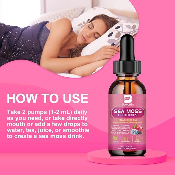 B BEWRTHS SEA MOSS LIQUID DROPS – BLACK SEED OIL & IRISH SEA MOSS GEL WITH BURDOCK ROOT BLADDERWRACK, ELDERBERRY, 6X STRONGER QRGANIC SEAMOSS RAW SUPPLEMENT FOR DIGESTIVE, HAIR HEALTH – VEGAN, 2 FL.OZ