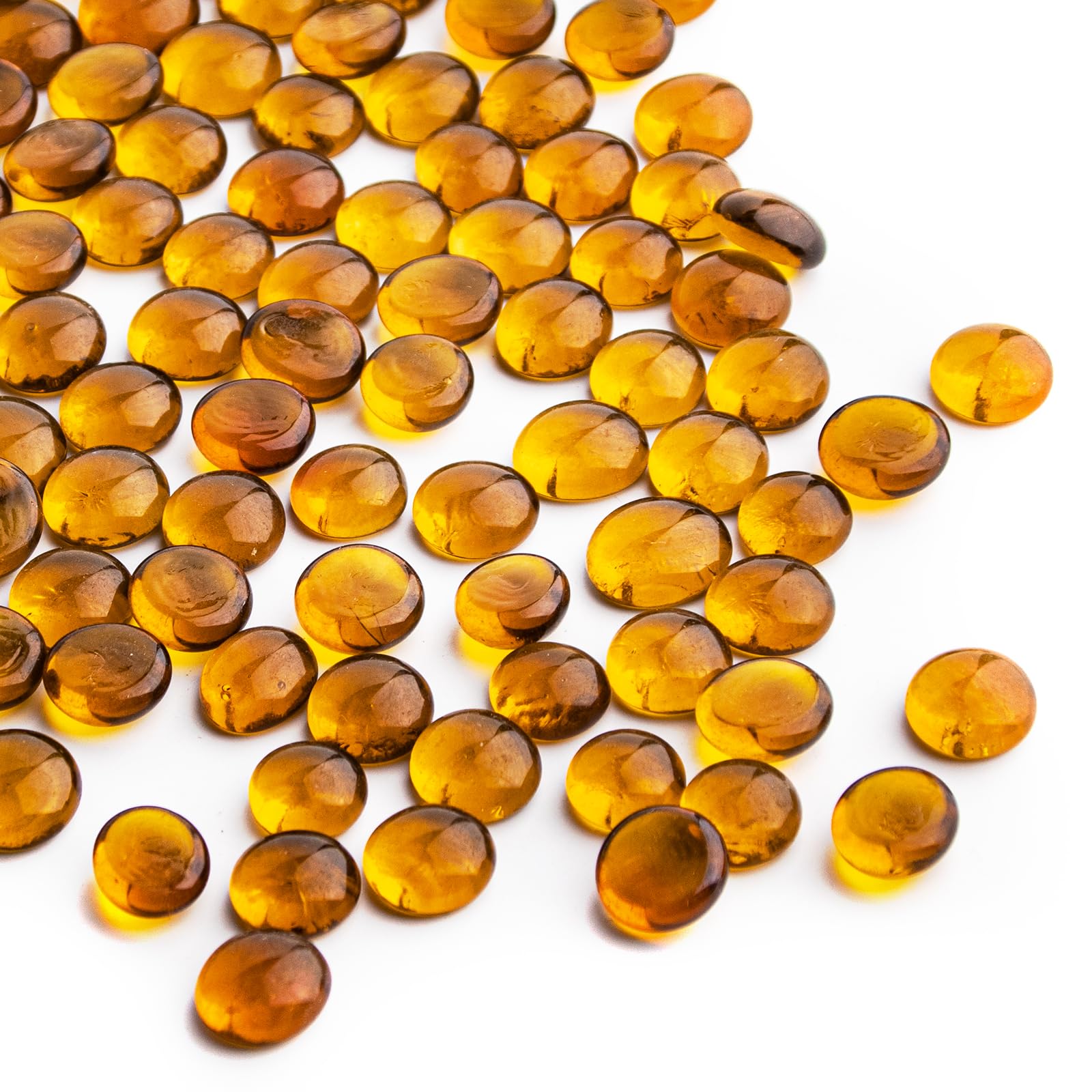 0.44KG Amber Glass Marbles,Mini Flat Glass Beads~150 PCS for Vase Fillers,Floral Bottom Mancala Gems Pebbles Fish Tank Rocks for Table Aquarium,Home Decor Art Craft Supplies(0.5"~0.7")