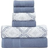 Modern Threads Capri 6-Piece Reversible Yarn Dyed Jacquard Towel Set - Bath Towels, Hand Towels, & Washcloths - Super Absorbent & Quick Dry - 100% Combed Cotton, Denim