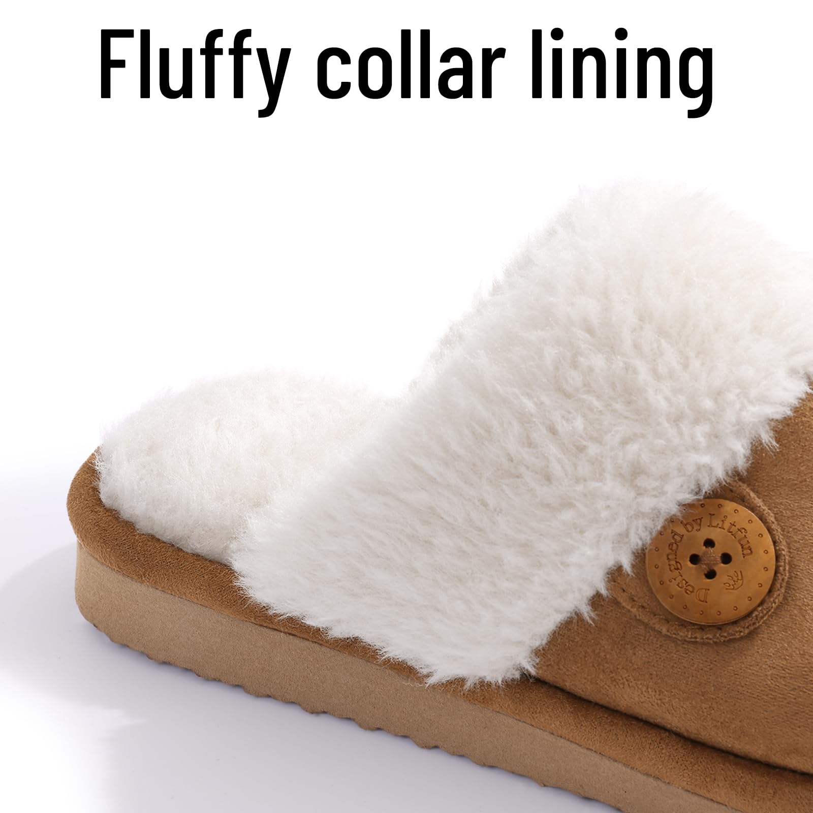 Litfun Fuzzy Slippers for Women with Memory Foam Winter Fluffy House Shoes Indoor Outdoor