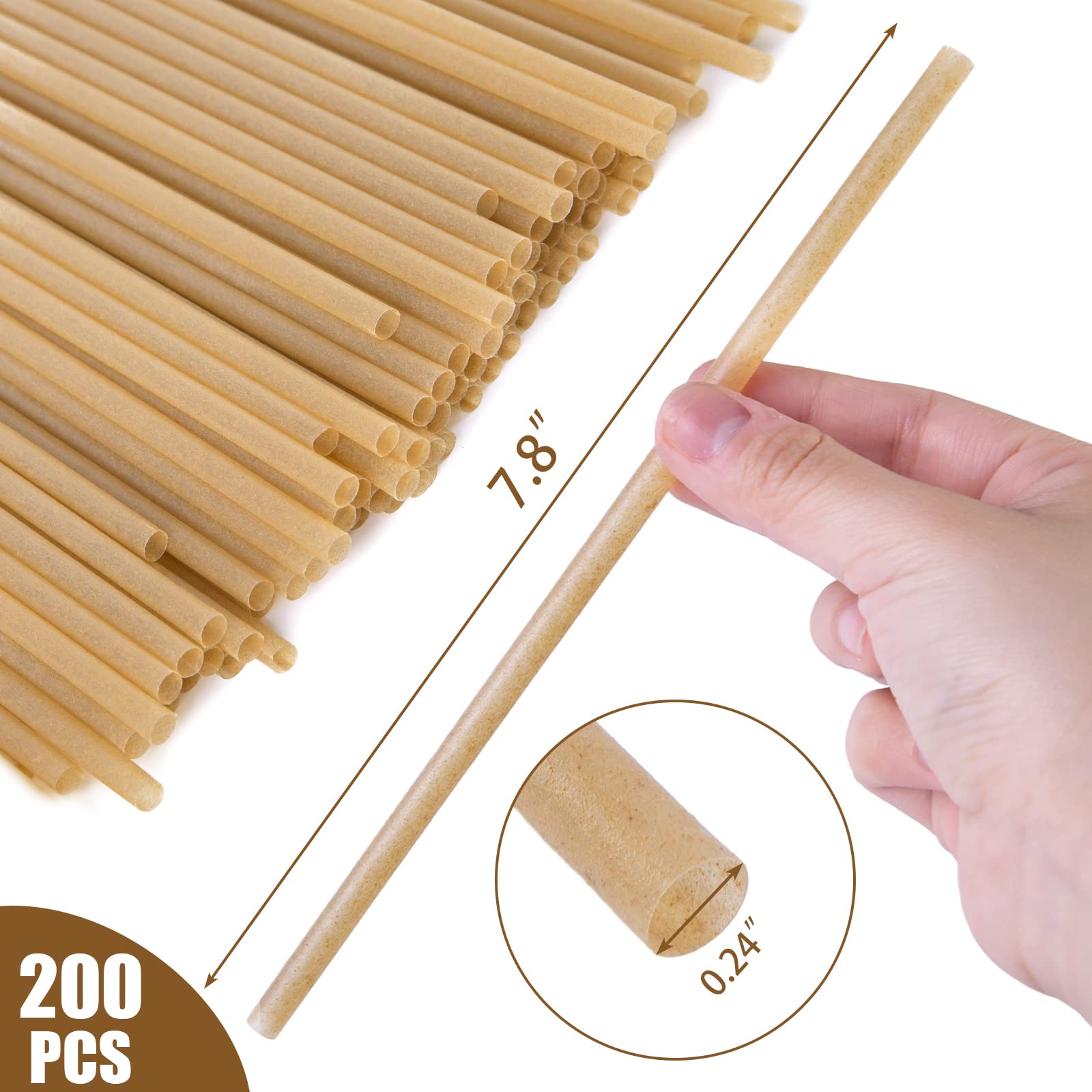 HANSGO Sugarcane Straws, 200PCS Drink Straws Disposable Plastic-Free Straws for Hot Cold Drinks - Image 2
