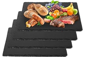 4 PCS 12x8 Inch Slate Cheese Board - Natural Black Stone Slate Charcuterie Boards Serving Tray - Gourmet Serving Platter Tray