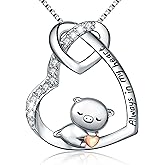 ABBGIABBW 925 Sterling Silver Cute Animal Small Earrings Pig/Koala/Cat/Owl Dangle Hoop Earrings Cute Animal Earrings Necklace Gifts for Women Best Friends