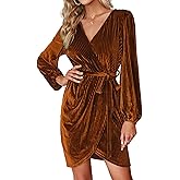 BerryGo Women's Long Sleeve Wrap Semi Formal Velvet Mini Dress Sexy Cocktail Party Winter Club Dress