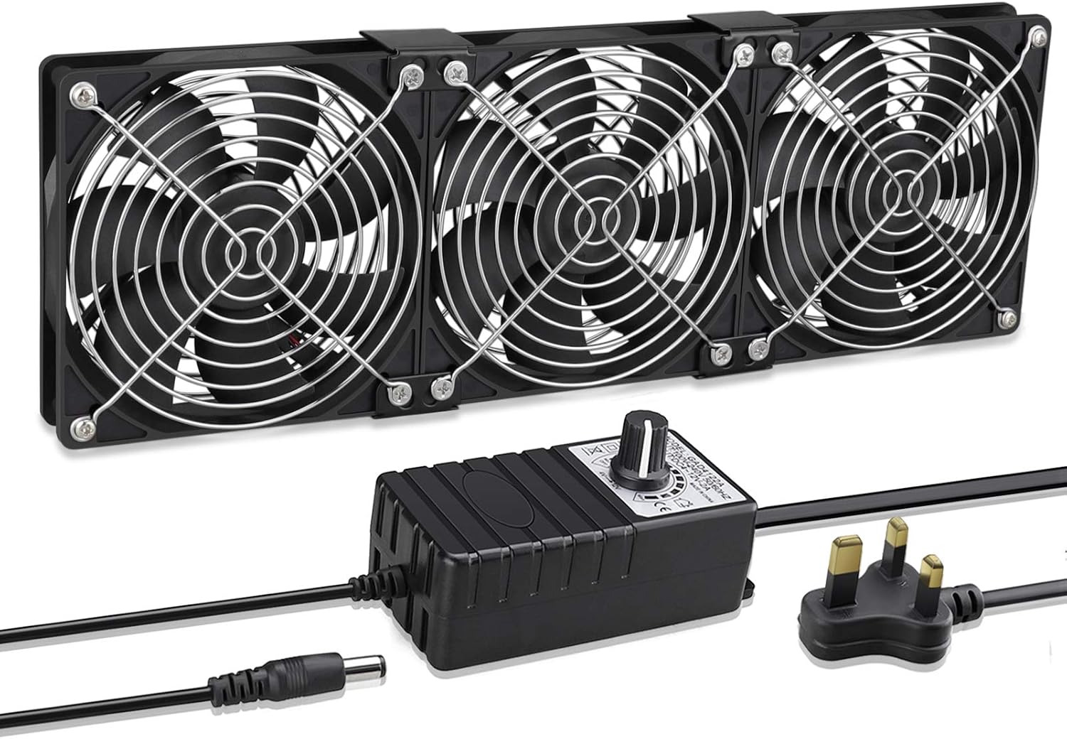 GDSTIME 3 x 120mm Computer Rack Fan 360mm Cabinet Inverter Cooling Fan with AC 220V 230V 240V UK Plug DC 4V 5V 12V Adjustable Speed Control Dual Ball Bearing PC Fans for Chassis Server Workstation