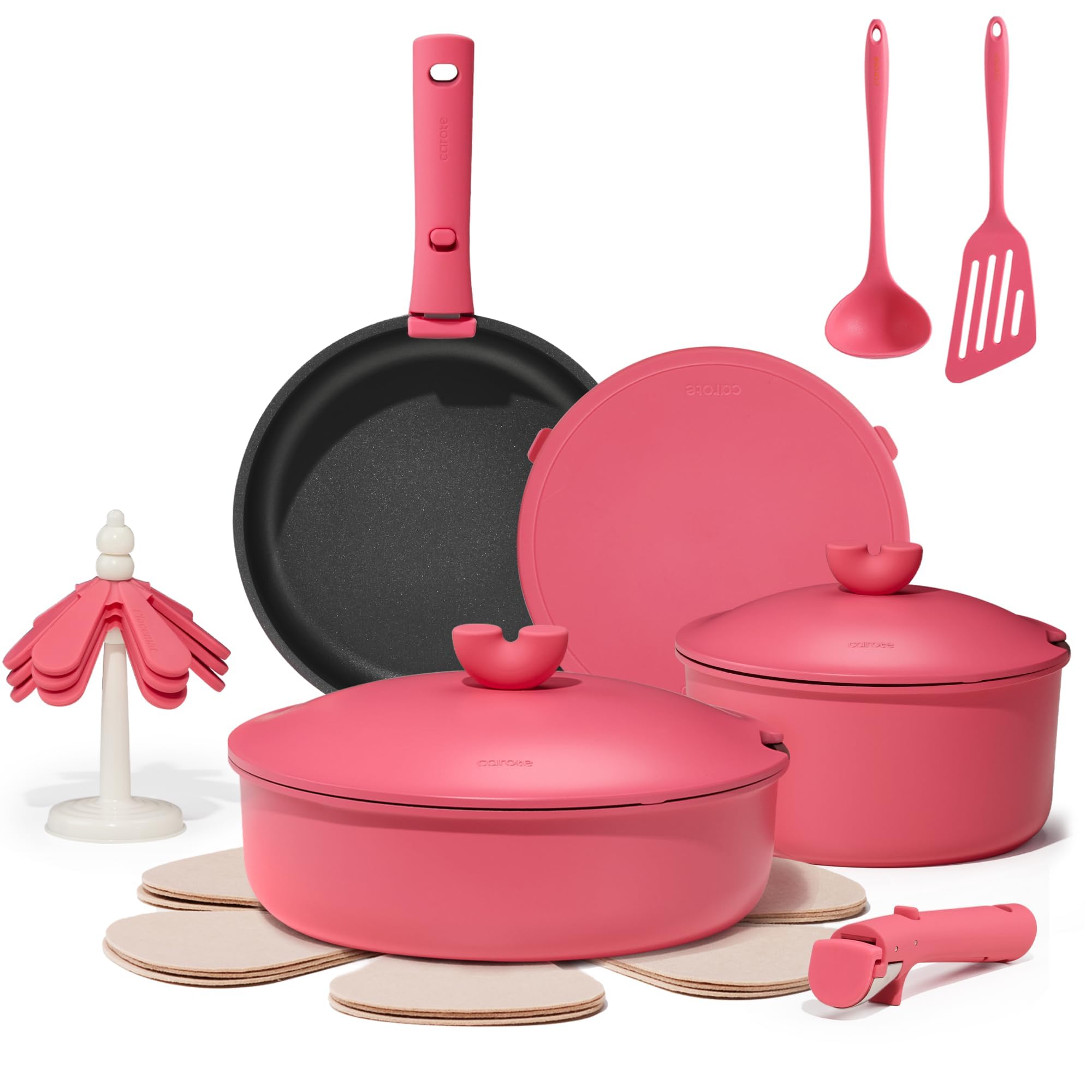 Photo 1 of CAROTE 17pcs Pots and Pans Set Non Stick, Nonstick Cookware Set, Oven/Dishwasher/Fridge Safe Pots and Pans, RV Safe Cookware, Induction Kitchen Gift Set Detachable Handle, Pink