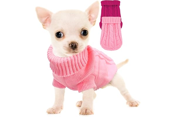 XXS Dog Sweater 2 Pieces Chihuahua Sweater Puppy Clothes for Small Dogs Winter Puppy Clothes Puppy Winter Clothes XXS Pink