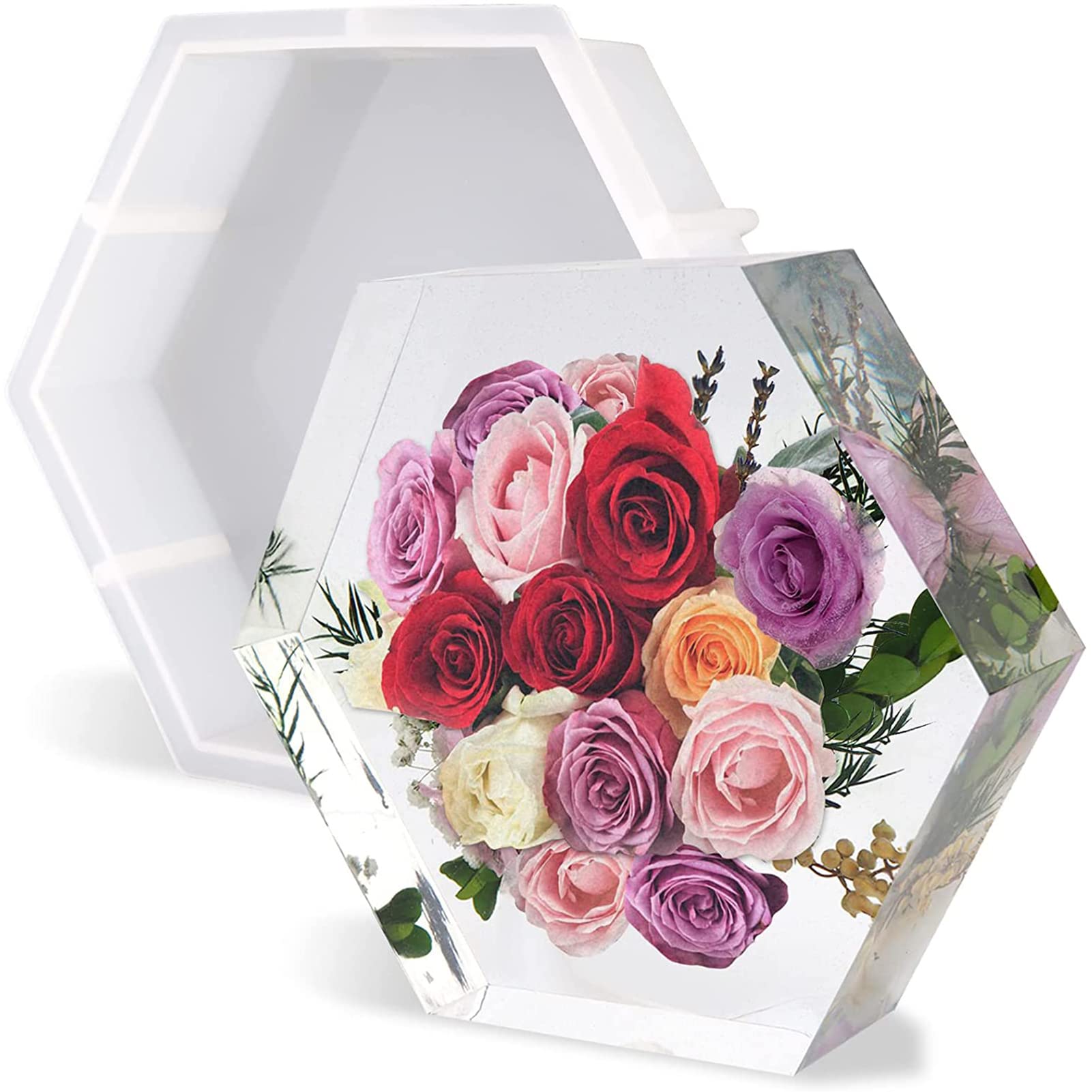 DDSHUN Resin Moulds Silicone Moulds Frame Epoxy Resin Photo Stand Craft Clear Crystal Bookshelf Resins Mould For Casting Beginners Art Making Desktop Decorations DIY Picture Frame (Hexagon)