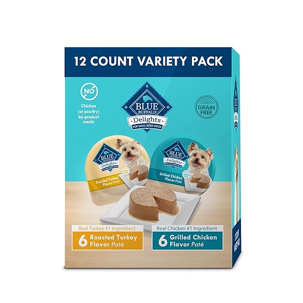 BLUE BUFFALO DELIGHTS SMALL BREED NATURAL WET DOG FOOD VARIETY PACK, ROASTED TURKEY PATÉ AND GRILLED CHICKEN PATÉ, 3.5-OZ CUPS, 12 COUNT