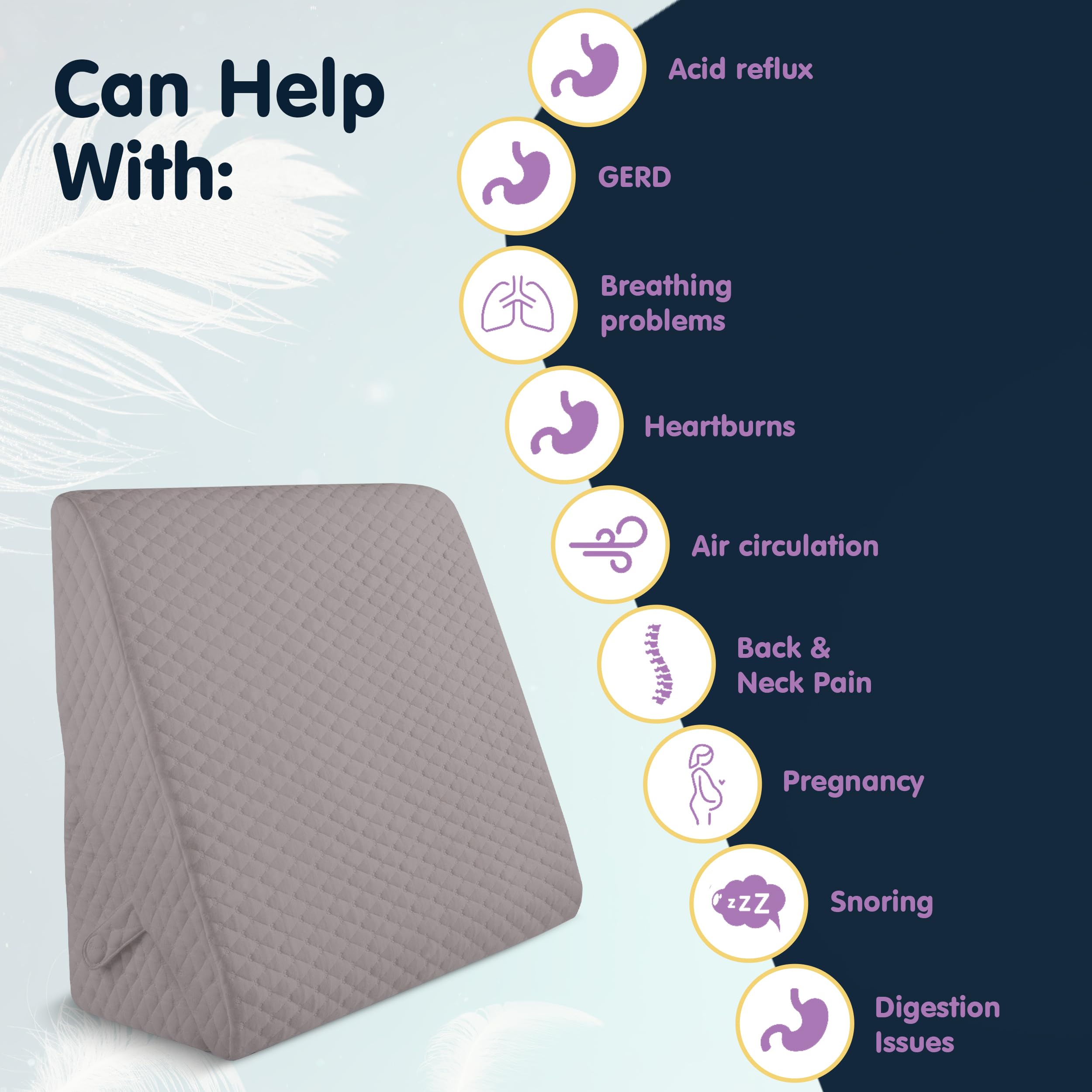 Wedge Pillow for Sleep Apnea, 12 Inch Adjustable Height Bed Wedge Pillow for Headboard, Gerd, Acid Reflux Relief, Snoring, and Post Surgery Recovery. Bed Pillow for Sitting Up in Bed