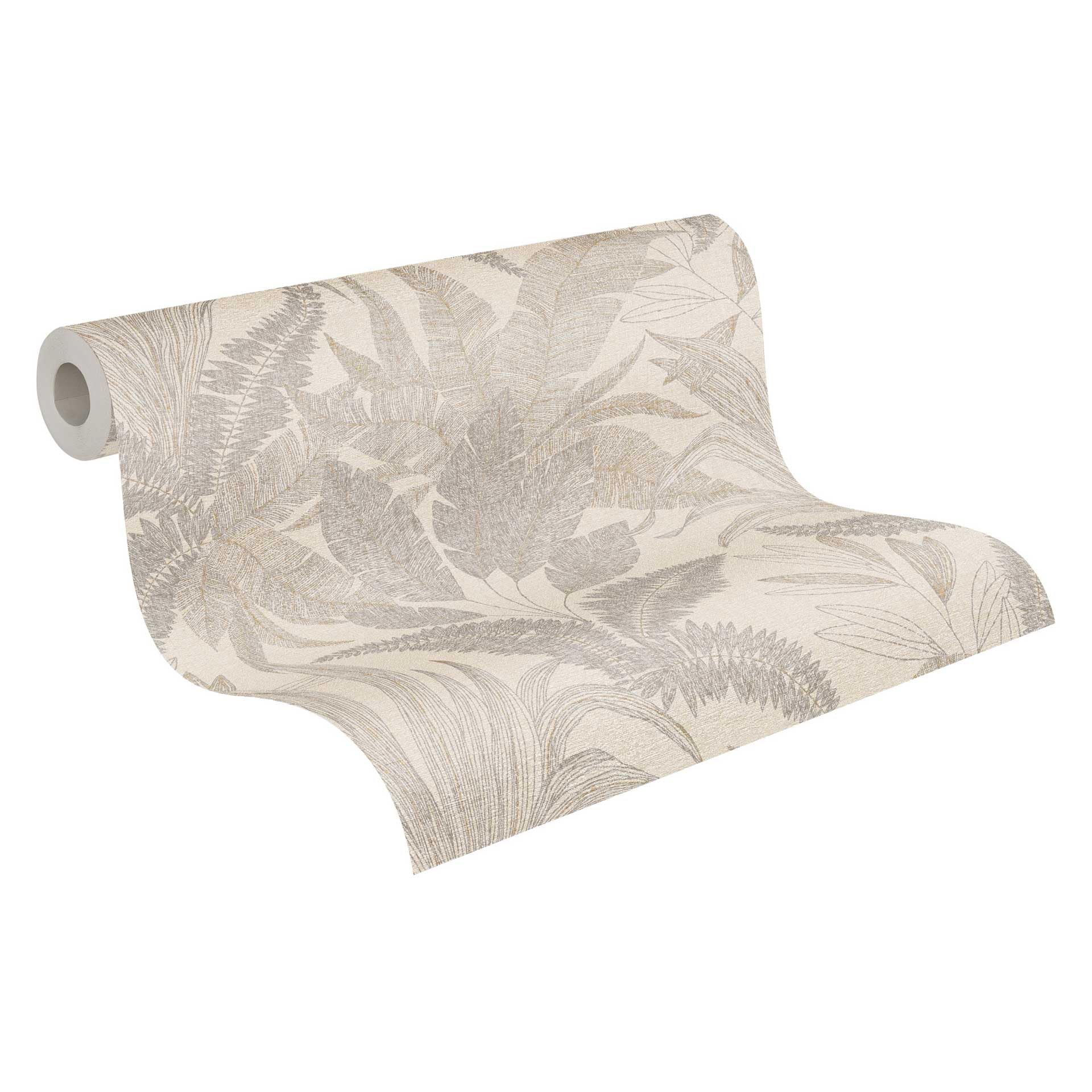 Livingwalls Wallpaper 396545 with Palm Leaves in Beige, Cream, High-Quality Floral Wallpaper with Fine Structure and Metallic Effect in Gold, 10.05 m x 0.53 m, Made in Germany