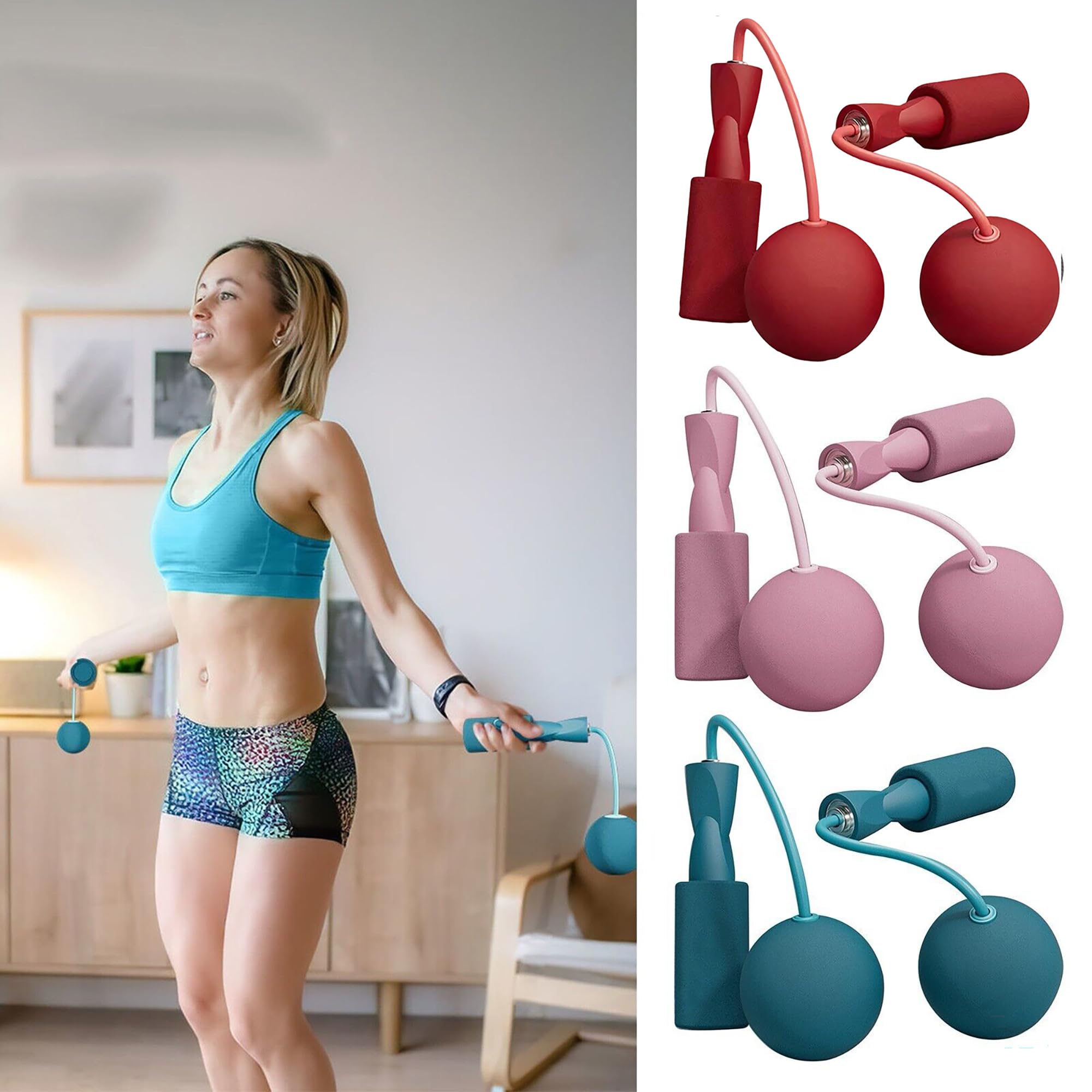 CORDLESS SKIPPING BALLS -7.5cm LARGE, No Space Required, CORDLESS JUMP ROPE, Pull Up Gut Busting BODY TRIMMER, Waist & Ab Shaper, Arms, Chest, Sit Up Pull ROPE (CANDY Skipping Balls)