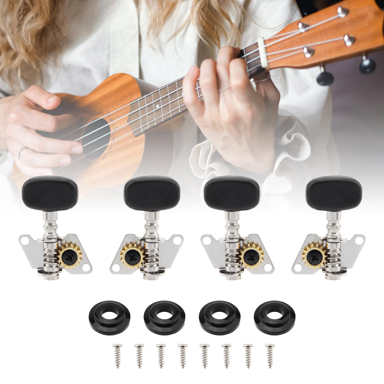 MuzcYM Ukulele Tuning Pegs, 2L2R Classical Style Ukulele Tuning Pegs Machine Heads Tuners for Ukulele 4 String Guitar Bass
