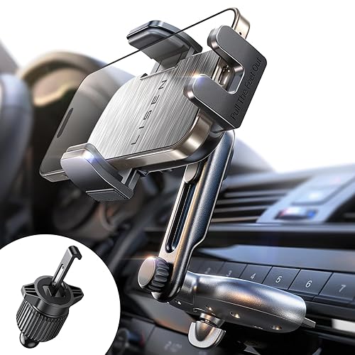 LISEN CD Slot Phone Mount for Car, Adjustable CD Phone Holder for Car Phone Mount for iPhone Ultra Sturdy Vent Cell Phone Holder Mount for iPhone 16 Pro Max Plus Accessories (Silver)