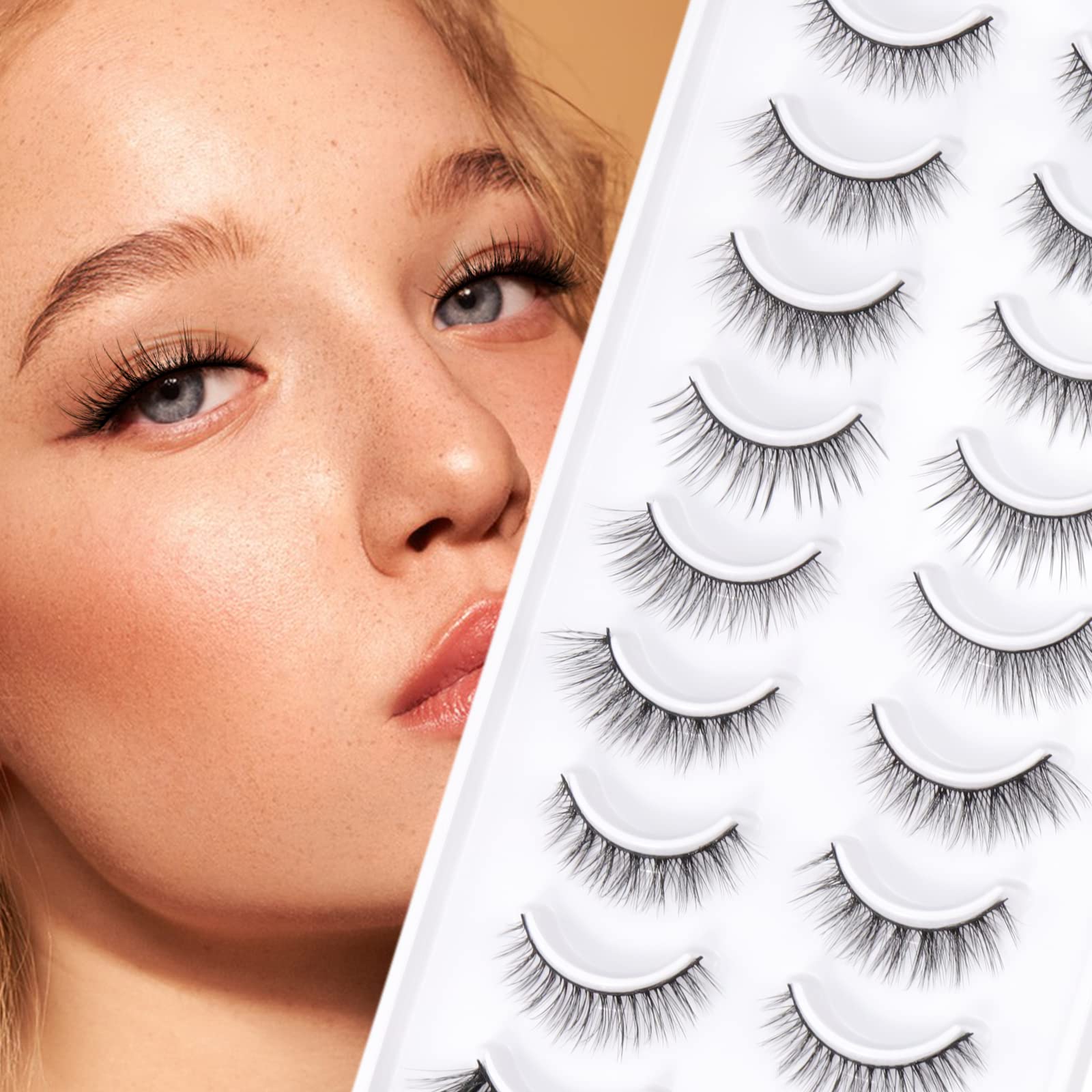 EMEDA 10 Styles False Eyelashes Natural Look 3D Short and Soft Fake Eyelashes Faux m ink Lashes Fluffy And Wispy Eye Lashes 10 Pairs 100% Handmade Fake Lashes 1 Pack (mix)