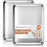 Baking Sheet Set of 2, Commercial Grade Stainless Steel Cookie Sheets for Baking, 18 x 13 Inch Thicker Large Baking Pans Oven