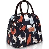 BALORAY Lunch Bag for Women Men Cute Reusable Insulated Lunch Box Large Capacity Lunch Tote Bag for Work, Picnic or Travel(Dark Blue With Cat)