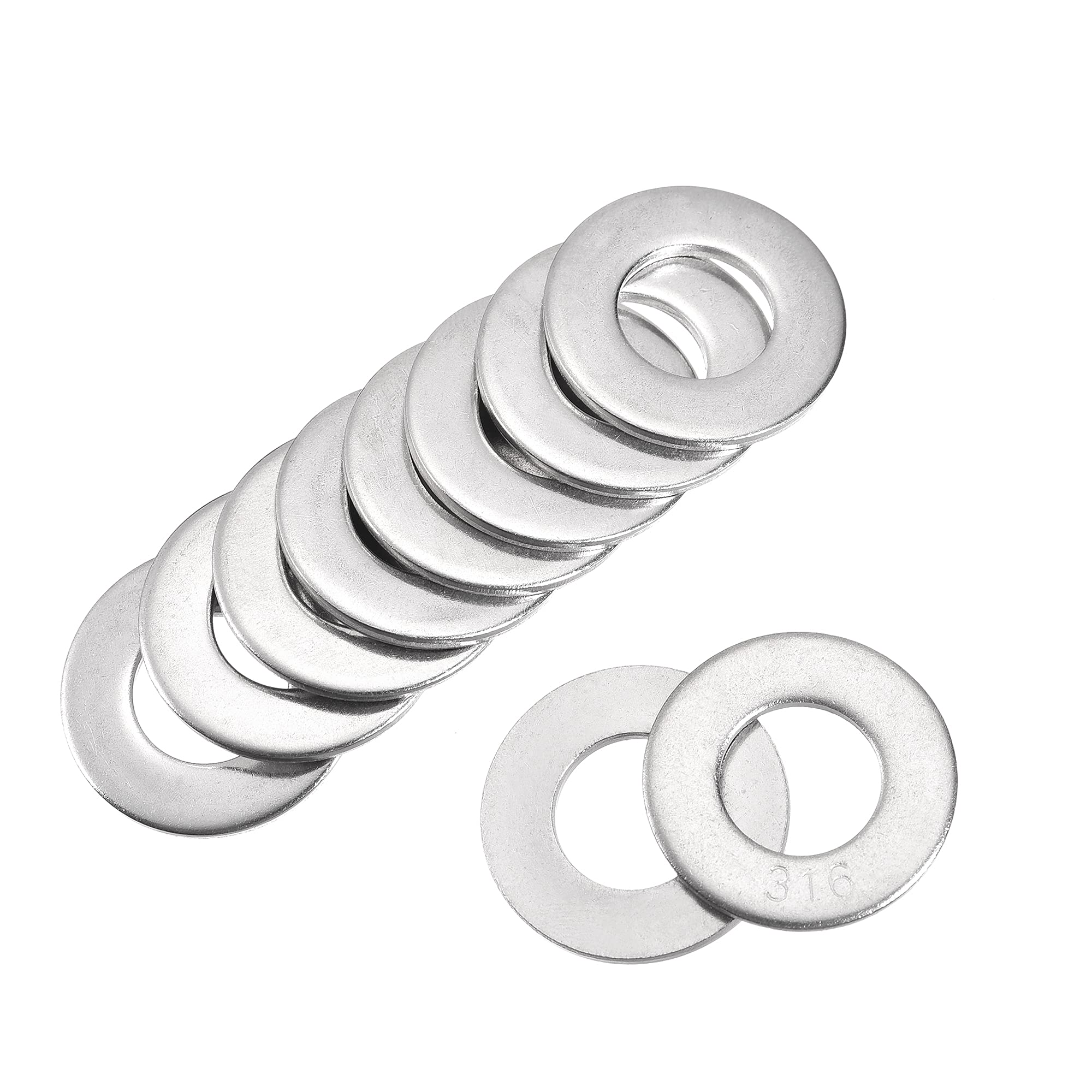 sourcing map 1/2" 316 Stainless Steel Flat Washer for Screw Bolt 50Pcs