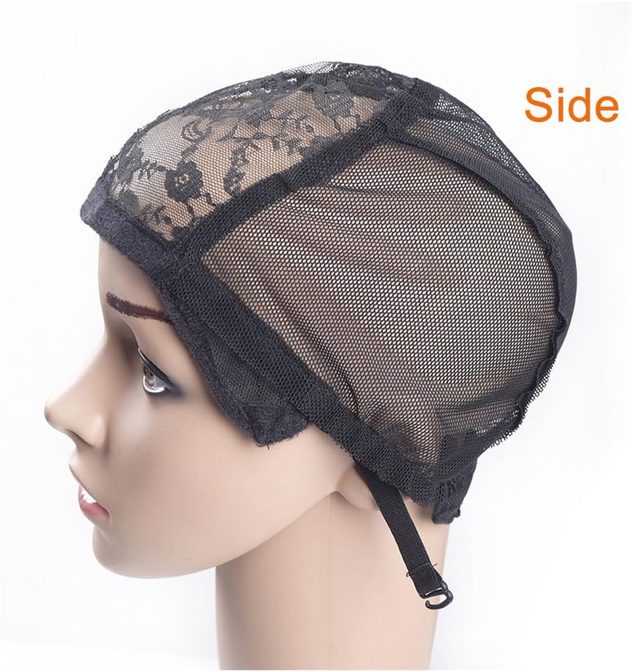 2 pcs Wig Caps with Adjustable Strap for Making Wigs Black Lace Net for Wigs Average Size make Your Own Wig (Lace Wig Caps)