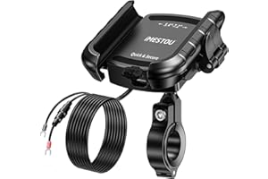 iMESTOU Aluminum Motorcycle USB Phone Mount Charger with USB C Fast Charge Port Compatible with 5.4"-7.2" Phones Up to 15mm T