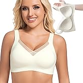 PRETTYWELL Wireless Bras for Women Molded Cup Comfort Push up Bra V Mesh Seamless Full Coverage No Underwire Bra A to D Cup