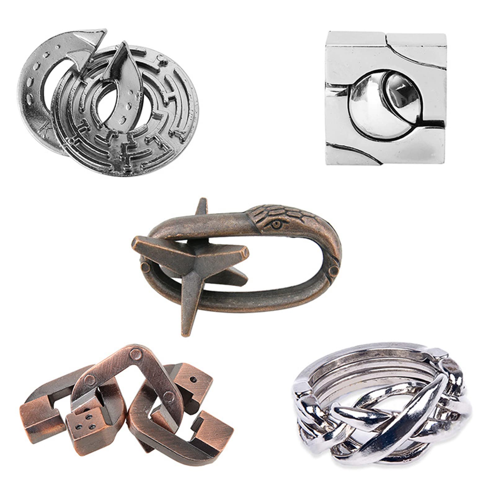 RoseFlower Brain Teaser Metal Puzzle Toy - Mini Intellectual Unlock Buckle Mind IQ Test Challenge Game - Level 10 Difficulty - Stress Relief/Travel/Educational Toys Gift for Adult Teens Kids