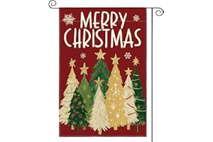 AVOIN colorlife Merry Christmas Garden Flag 12x18 Inch Double Sided Outside, Christmas Trees Winter Holiday Yard Outdoor Flag Red