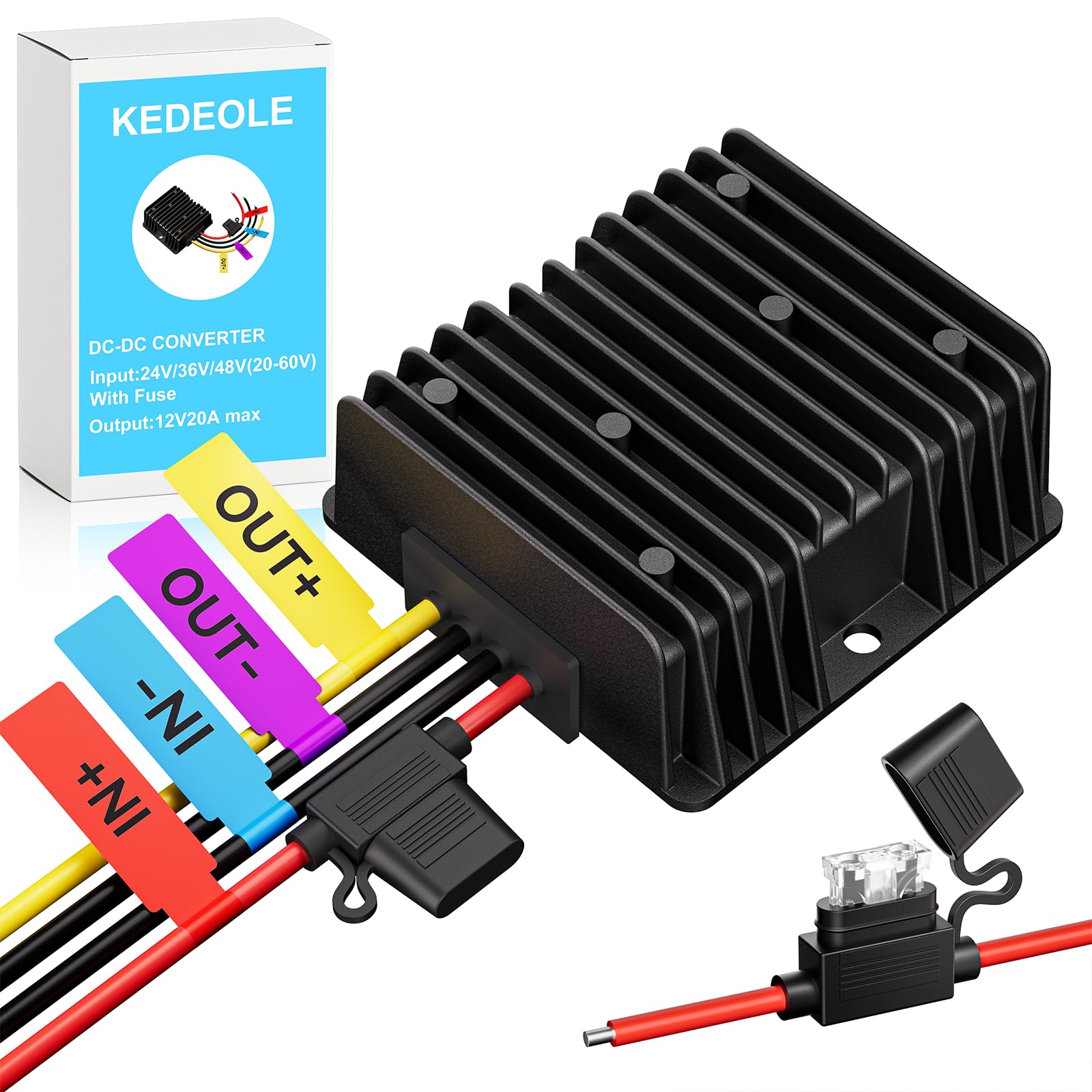 Photo 1 of 36V 48V to 12V 20A Step Down Converter-Golf Cart Voltage Reducer with Fuse|36V 48V to 12V Converter for Golf cart 20A 240W DC to DC Converter Waterproof for RV Accessories, Forklifts & Solar Systems