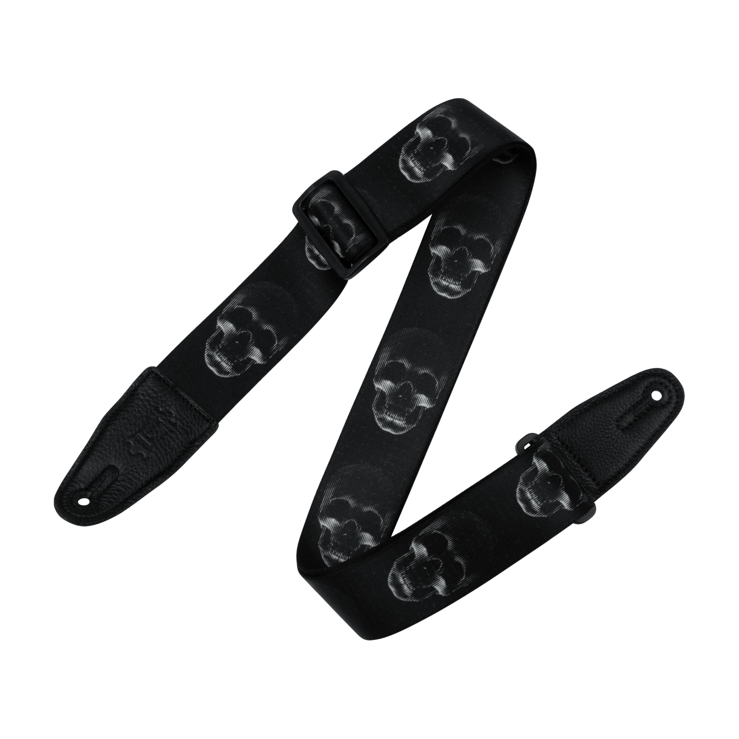 Levy's Leathers Guitar Strap MPD2-112 Prints Polyester With Leather Ends 2" - Black Withhite Skull