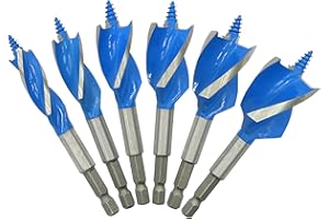 GMTOOLS Auger Drill Bit Set for Wood, ‎1/2", 5/8", 3/4", 7/8", 1" and 1-1/8" Inch Size, 6-Piece Impact Wood Drill Bit with Hex Shank Quick Change for Hardwood and Softwood, Plastic, etc