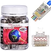 PETECHTOOL RJ45 23AWG Cat6a Cat6 Connector Gold Plated 8P8C Pass Through Shield Plug (50pieces)