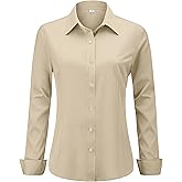 hearain Soft Wrinkle-Free Women's Button Down Dress Shirts Solid Long Sleeve Work Blouses Fit Stretch Casual Tops XXS-6XL