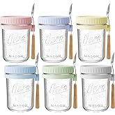 HomArtist 16oz Overnight Oats Containers with Lids and Spoons, 6 Pack Wide Mouth Mason Jars with Airtight Lids, Overnight Oats Jars for Salad, Chia Seed, Cereal, Yogurt