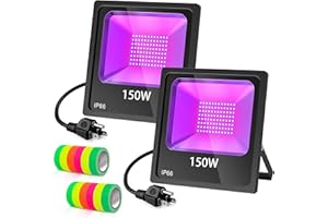 150W LED UV Black Light 2 Pack, LED Blacklight with Plug (10 ft Power Cord) IP66 Ultraviolet Floodlight Stage Lighting for Gr