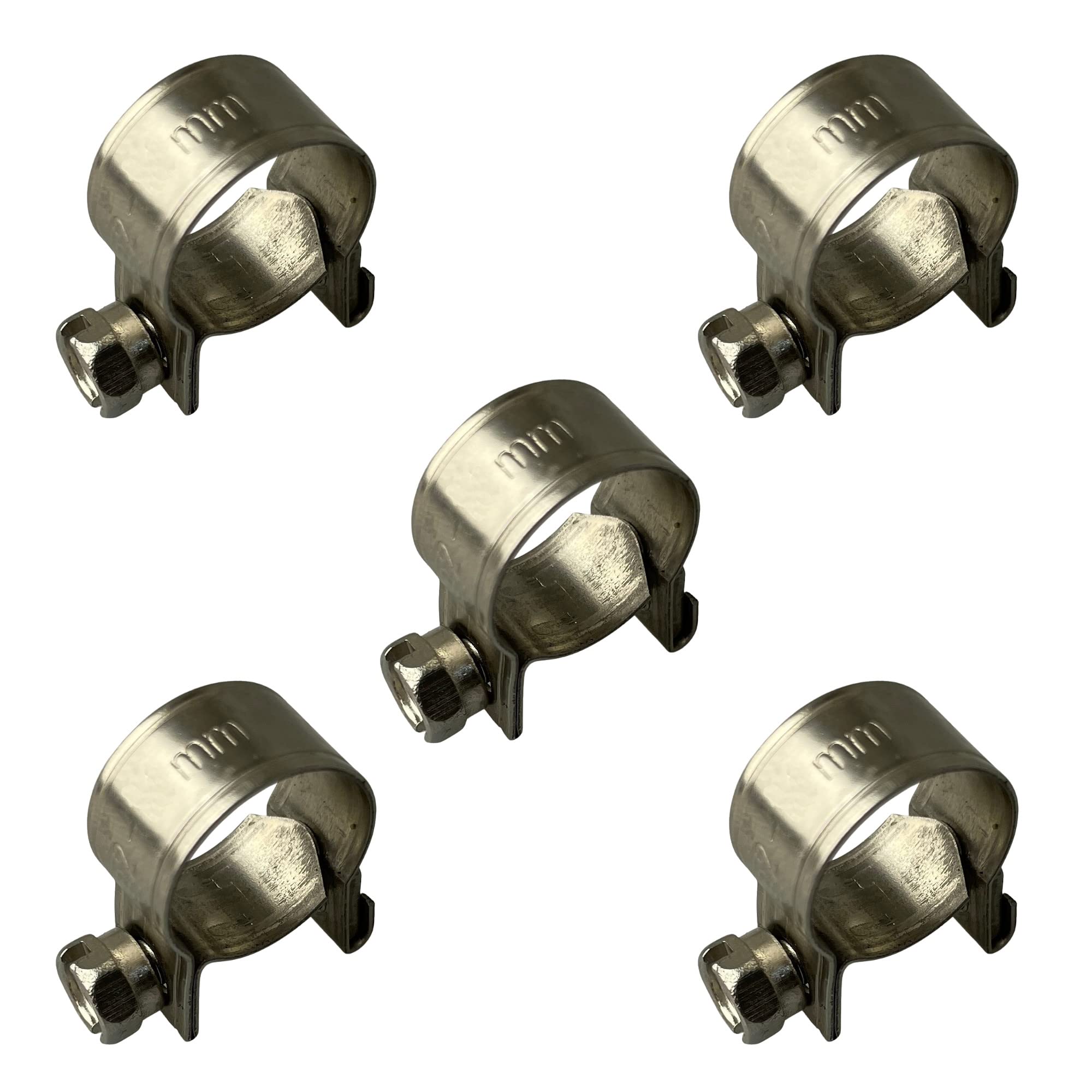 Pack of 5 Stainless Steel Mini Fuel Line Hose Clip Petrol Pipe Clamps Silver (16-18mm)