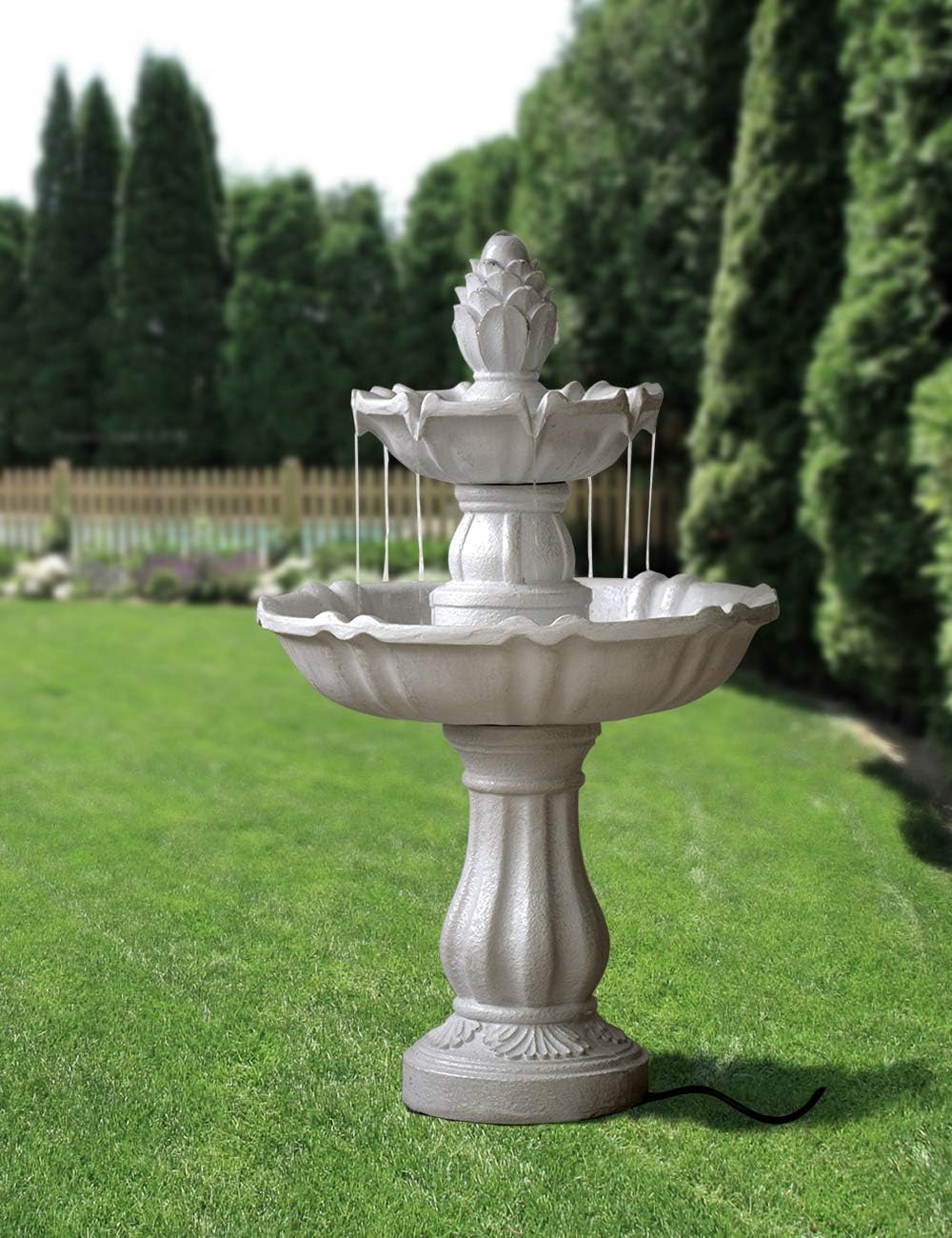 SEINHIJO 2 Tier Outdoor Water Fountain 22" High Floor Waterfall with Pineapple Top for Garden Backyard Patio Porch Decor: Kitchen & Dining