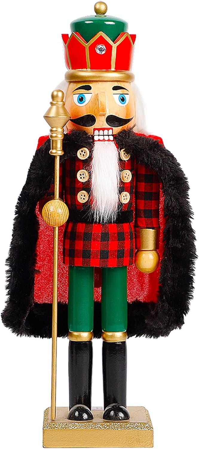 Nutcrackers - Joliyoou Christmas Nutcracker Figures, 14 Inch Wooden Nutcracker King with Scepter Ornaments, Large Xmas Nutcracker Tabletop Festival Shelves Decorations