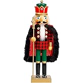 Joliyoou Christmas Nutcracker Figures, 14 Inch Wooden Nutcracker Ornaments, Large Xmas Funny Nutcracker Tabletop Festival Shelves Decorations(King with Scepter)