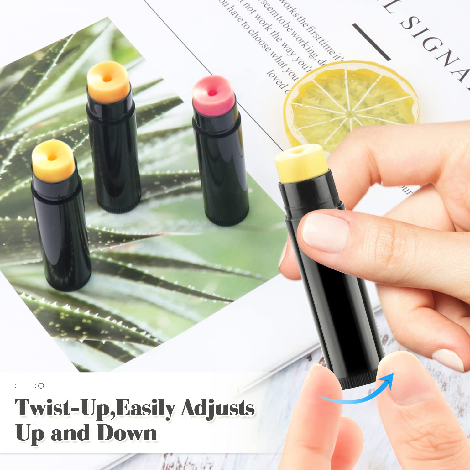 50 Pcs 5.5g Twist-up Lip Balm Tubes,Empty Plastic Lip Gloss Balm Containers Rotatable Deodorant Containers for DIY Homemade Lipsticks, Chapsticks and Homemade Solid Perfume,Black