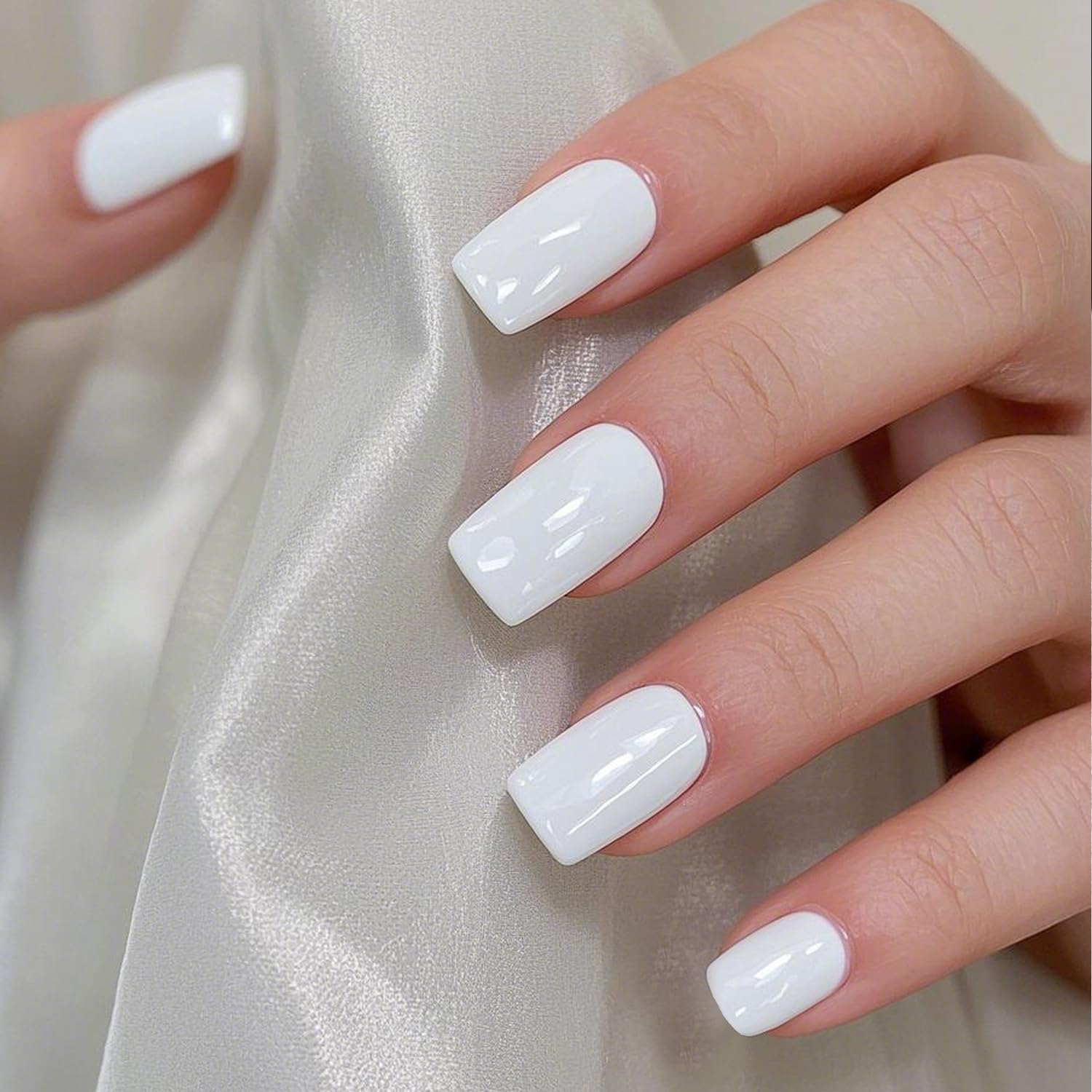 Press On Nails, Minimalist Design, Rounded Short - Square Press - On Nails for Women, Pure White Hue, Gel & Glue Included, 24 - Pcs Set with 12 Sizes - Image 2