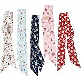 Hixixi 5PCS Christmas Scarf for Bags Handbag Handle Ribbon Satin Neck Scarf Neckerchief Headbands Hair Scarf for Women Girls