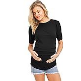 Women's Maternity Puff Sleeve Ribbed T-Shirt Top