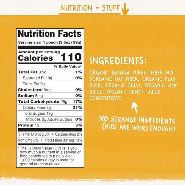 PUMPKIN TREE ORGANICS FRUIT SNACK POUCH, BANANA + FIBER + A SQUEEZE OF LIME, 3.5 OZ. (PACK OF 10)