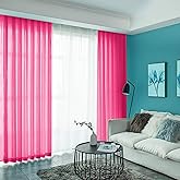 ShinyBeauty Chiffon Backdrop Curtain Hot Pink 10FT Fuchsia Sheer Curtains 2 Panels 29x120-Inch Semi-Sheer Rod Pocket Curtains Pink Chiffon Backdrop for Baby Shower Chiffon Fabric Drapes Wedding