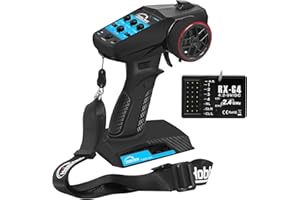 Hobby Fans RC Radio System 4CH 2.4G RC Transmitter with Receiver and Lanyard Anti-Jamming Remote Controller for RC Car Crawler Boat, Blue