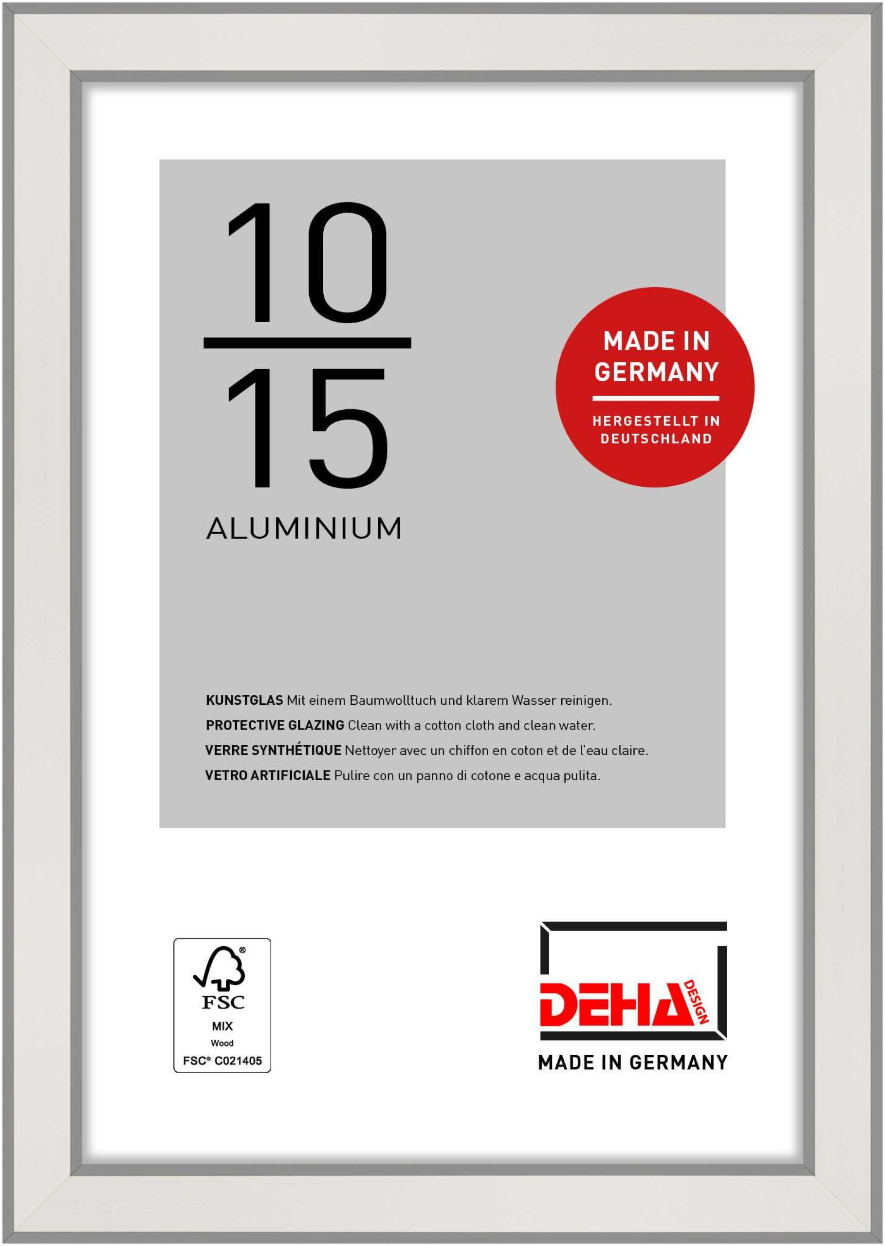 DEHA Design Boston Aluminium Picture Frame - 10x15 cm (4x6 in) - Silver - with Synthetic Glass and Push/Turn Clips