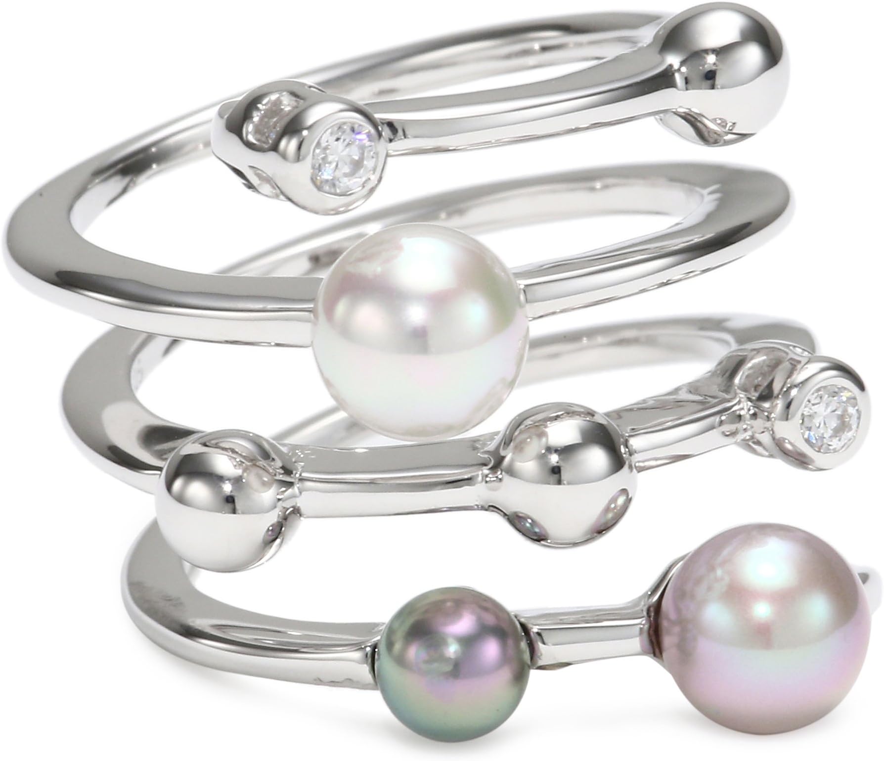 Majorica Ring with 4mm Pearls and Cubic Zirconia Stones, Size 7